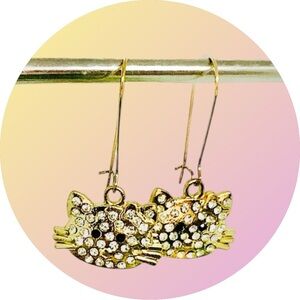 BOUTIQUE Gold Cat Earrings, Pet Dangles, Kitty